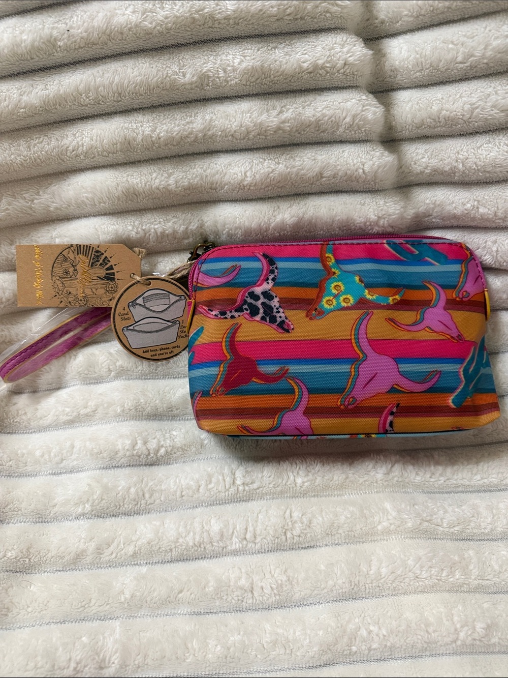 Catchfly Western Multicolor Cow-skulls and Cactus Cosmetic Bag